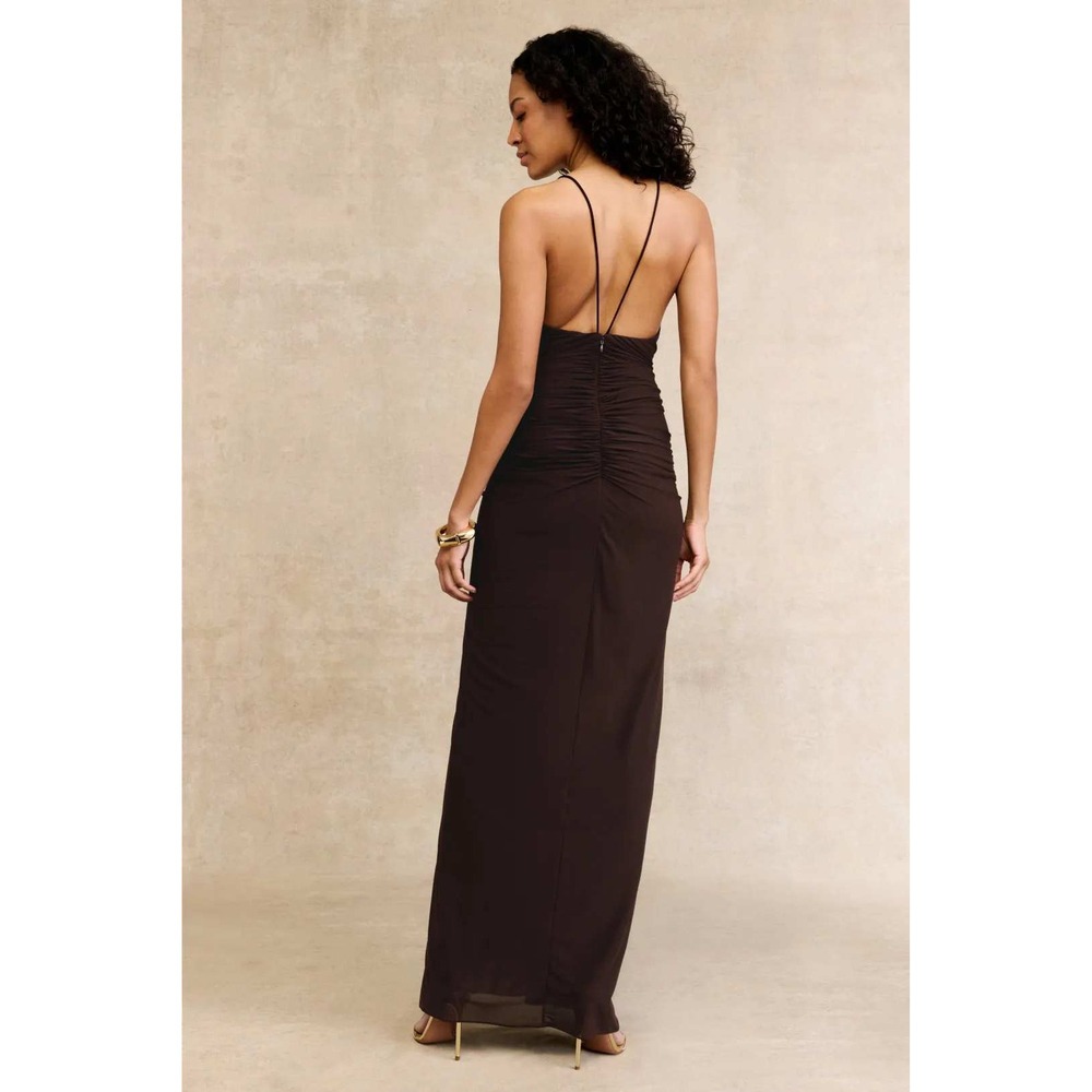 Ronny Kobo Brown Ruched Halter Neck Maxi Dress XL - Picture 2 of 14